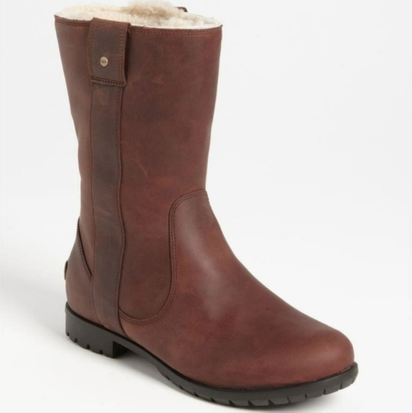 UGG Shoes - UGG Australia 'Burroughs' Waterproof Leather Boot Sherpa Brown Women's Size 6.5